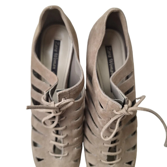 Zara Sz EU41/US10 Lace-up Cut-Out Caged Platform Sandals Heels - Picture 5 of 15